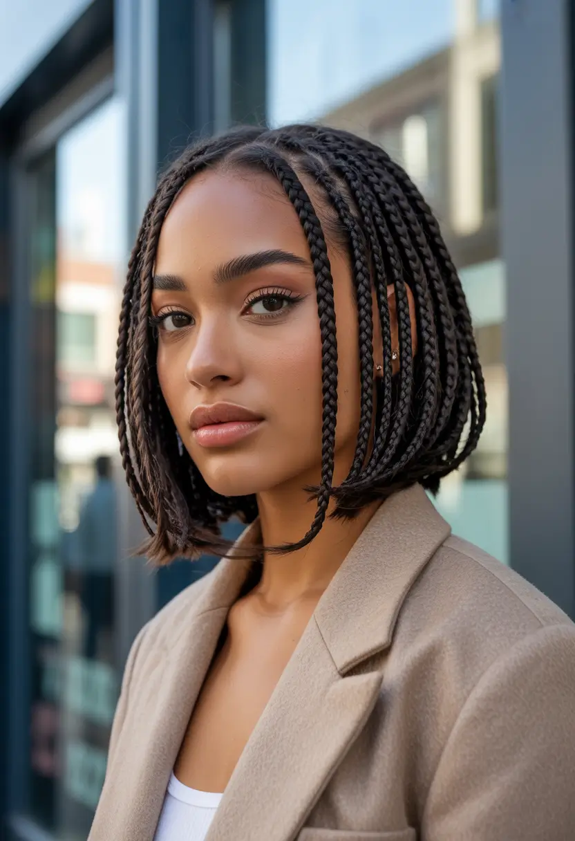 stylish spring hairstyle for black women 2026 Chin Length Box Braided Bob