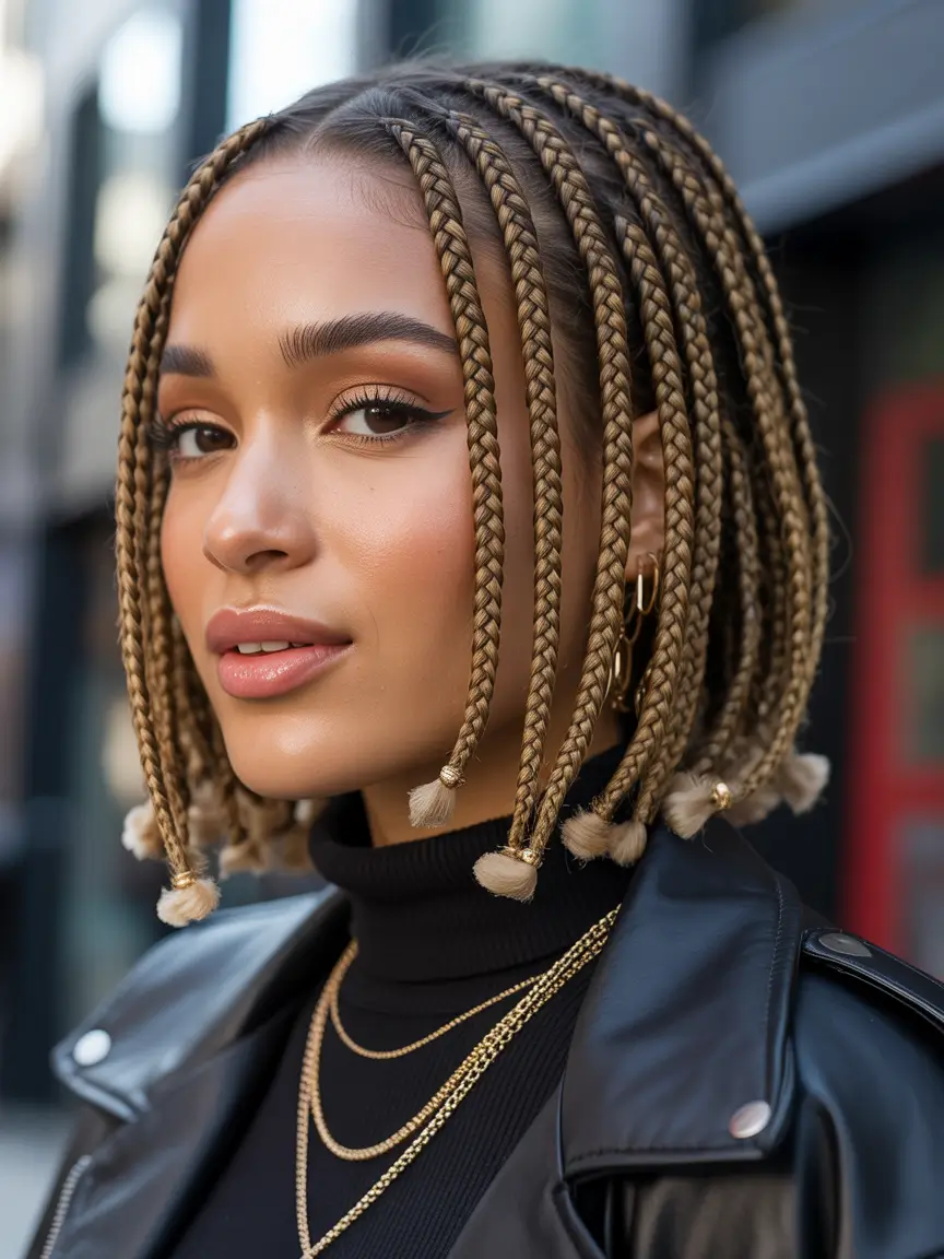 stylish spring hairstyle for black women 2026 Honey Blonde Micro Braids with Street Edge