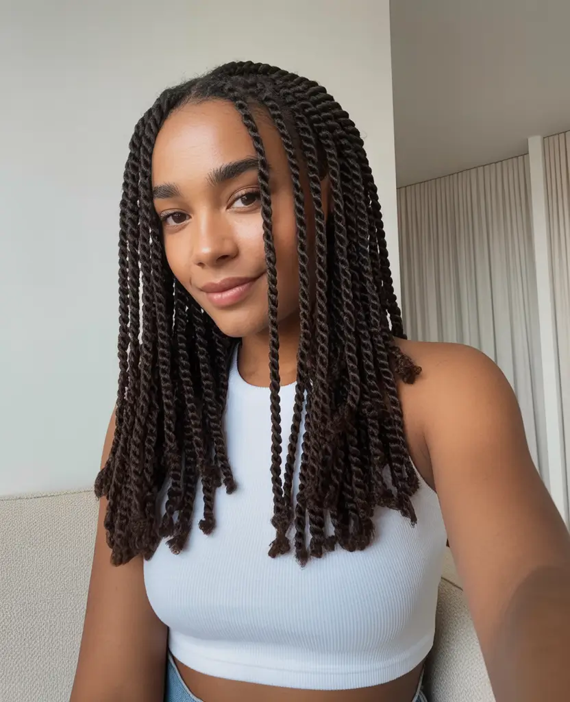 stylish spring hairstyle for black women 2026 Shoulder-Length Spring Twist Braids with Ease