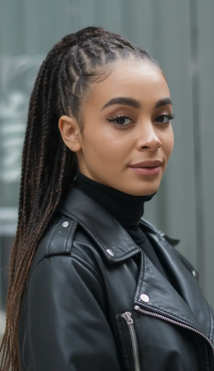 stylish spring hairstyle for black women 2026 High Braided Ponytail with Polished Finish
