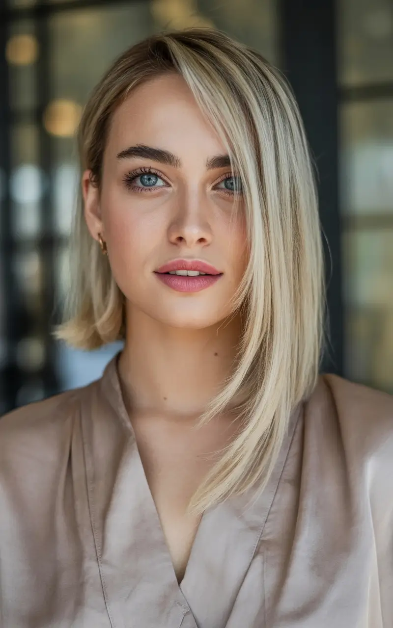 stylish spring long bob haircuts 2026 Asymmetrical Blonde Long Bob with Sleek Finish