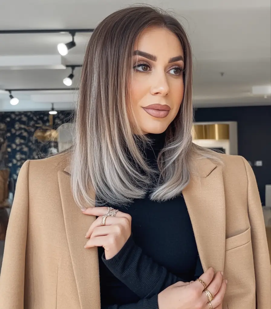 stylish spring long bob haircuts 2026 Smoky Silver Blonde Long Bob with Soft Layers