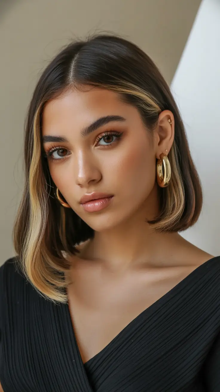 stylish spring long bob haircuts 2026 Chic Brunette Bob with Bold Blonde Face Frame