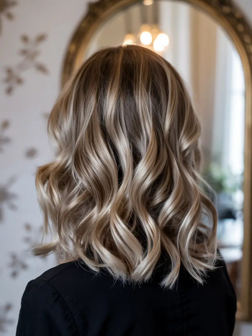 trendy spring hair color light skin 2026 Champagne Blonde Curls for a Polished Spring Lift