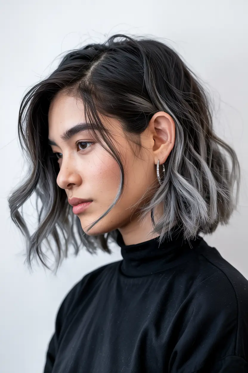 trendy spring hair color light skin 2026 Smoky Graphite Bob With a Modern Spring Edge