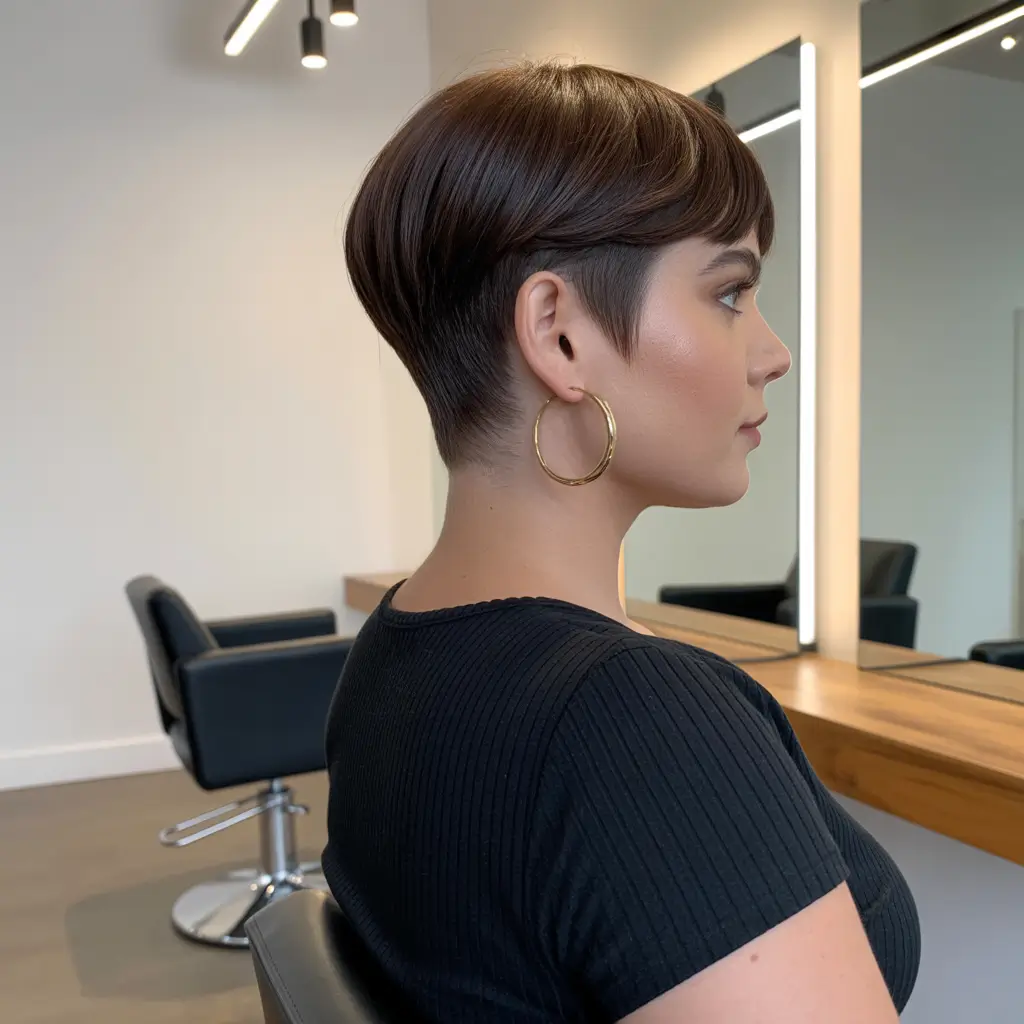 Trendy Spring Haircuts for Plus Size Women 2026 Clean Tapered Pixie With Sleek Silhouette