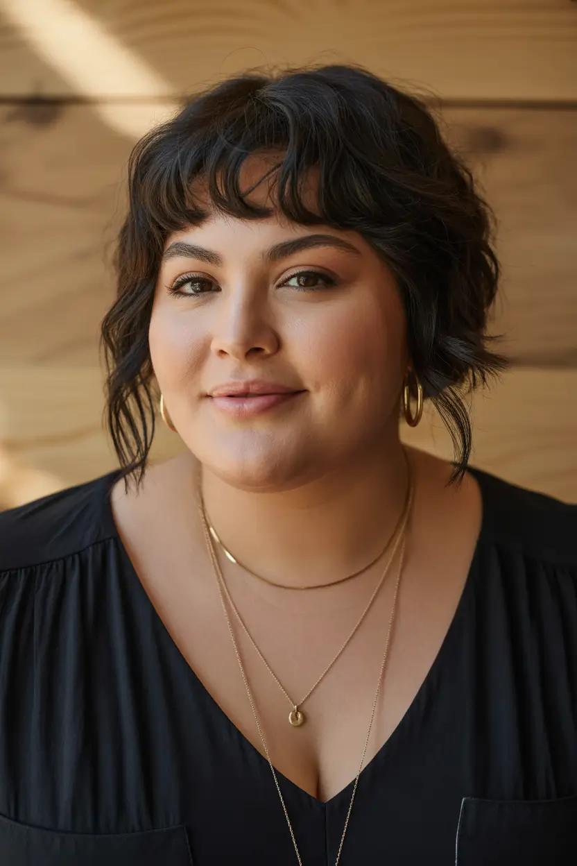 Trendy Spring Haircuts for Plus Size Women 2026 Messy Wavy Crop With Textured Micro Fringe