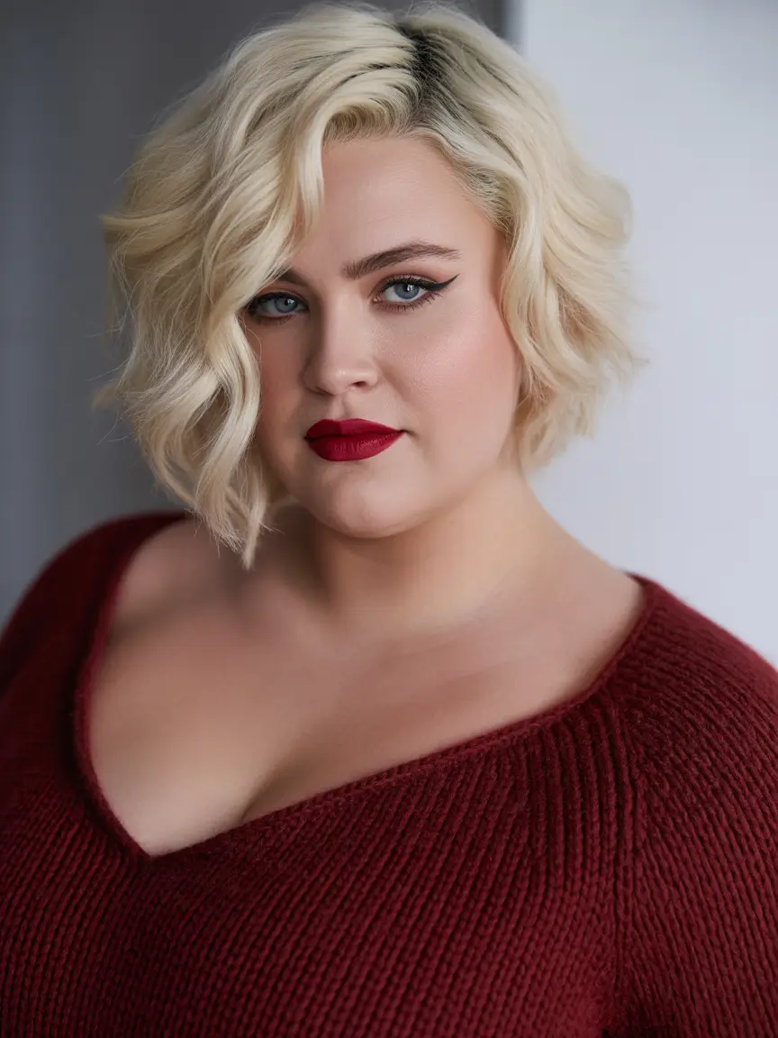 Trendy Spring Haircuts for Plus Size Women 2026 Voluminous Blonde Waves With Asymmetrical Lift