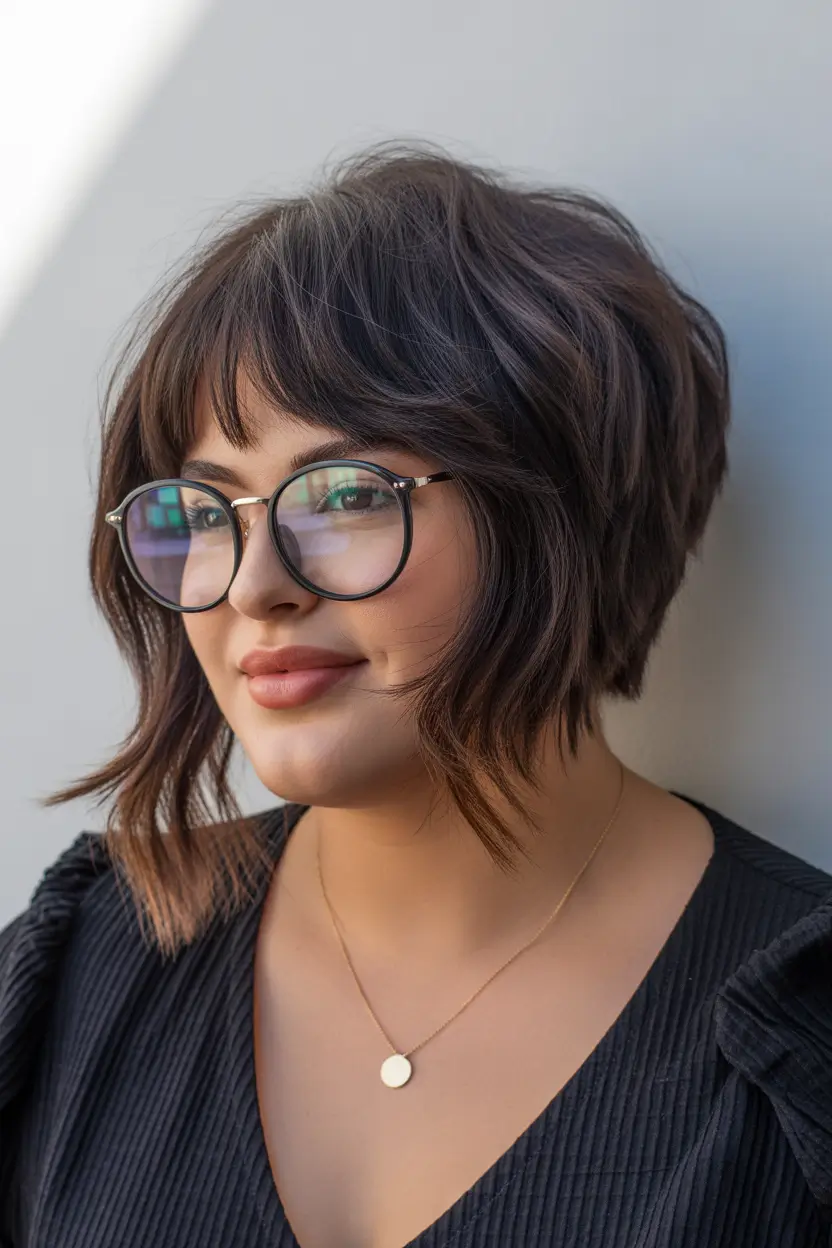 Trendy Spring Haircuts for Plus Size Women 2026 Layered Bob With Soft Fringe and Wispy Ends