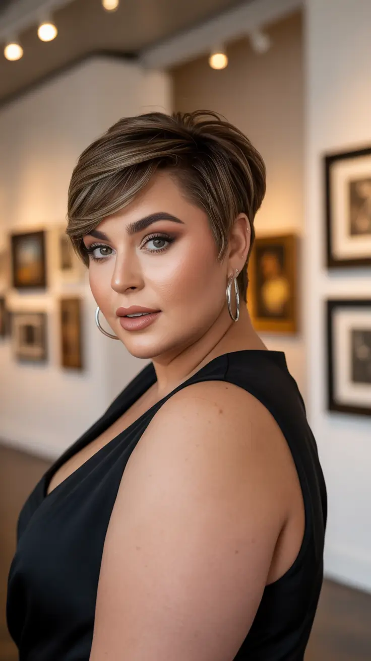 Trendy Spring Haircuts for Plus Size Women 2026 Sculpted Short Crop With Dimensional Highlights