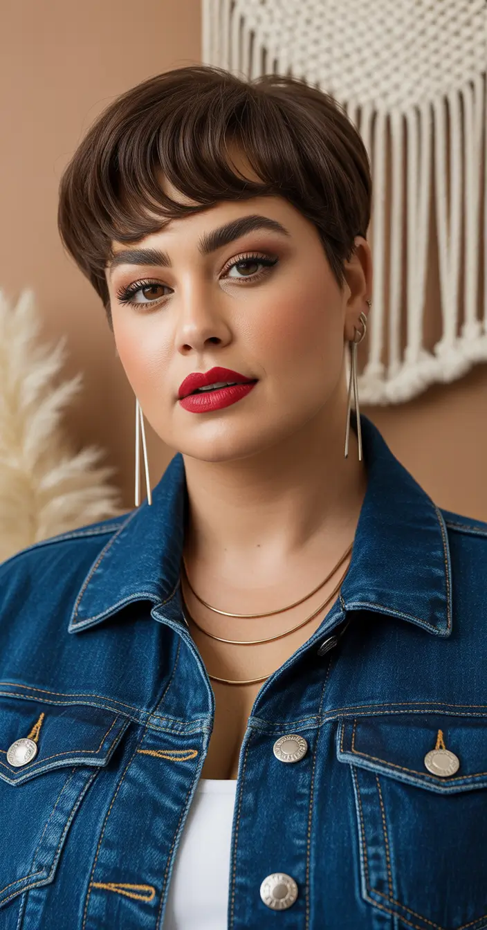 Trendy Spring Haircuts for Plus Size Women 2026 Modern Pixie Bowl Hybrid With Sculpted Fringe