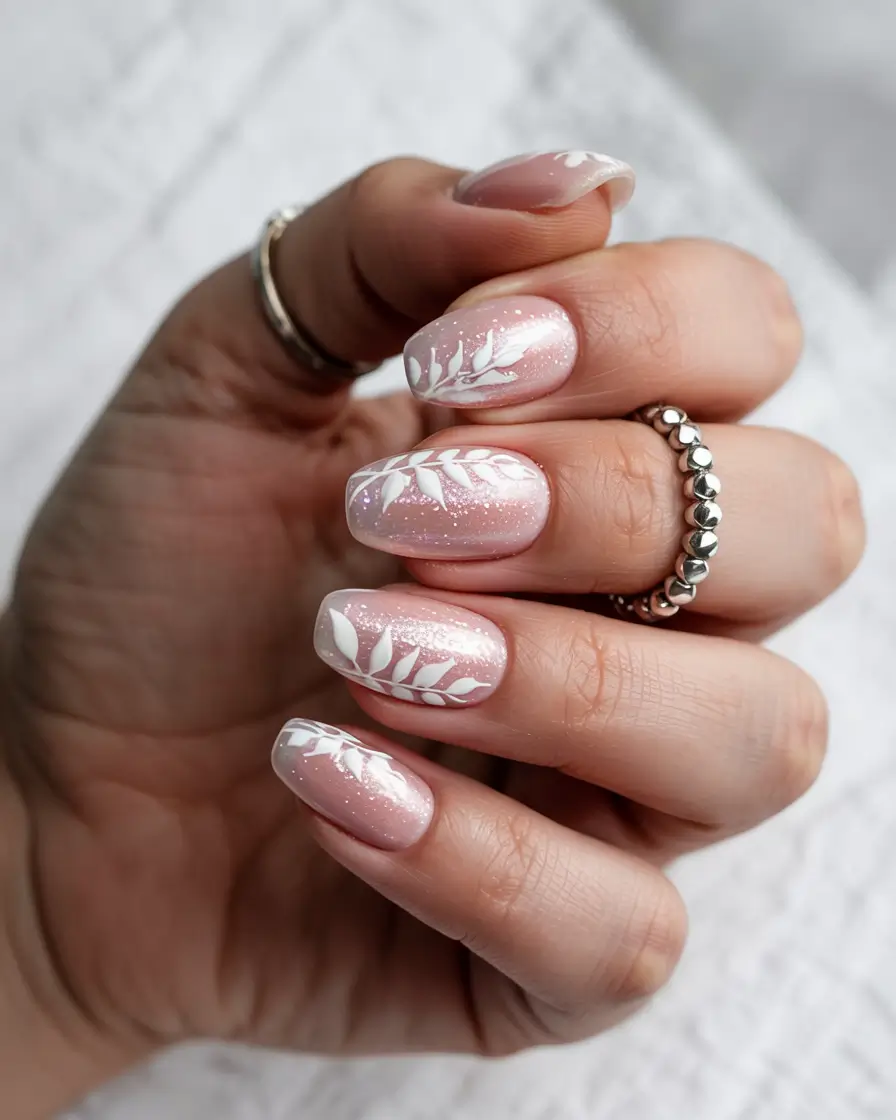 unique spring nail design 2026 Whispering Petals In Soft Pink Shimmer