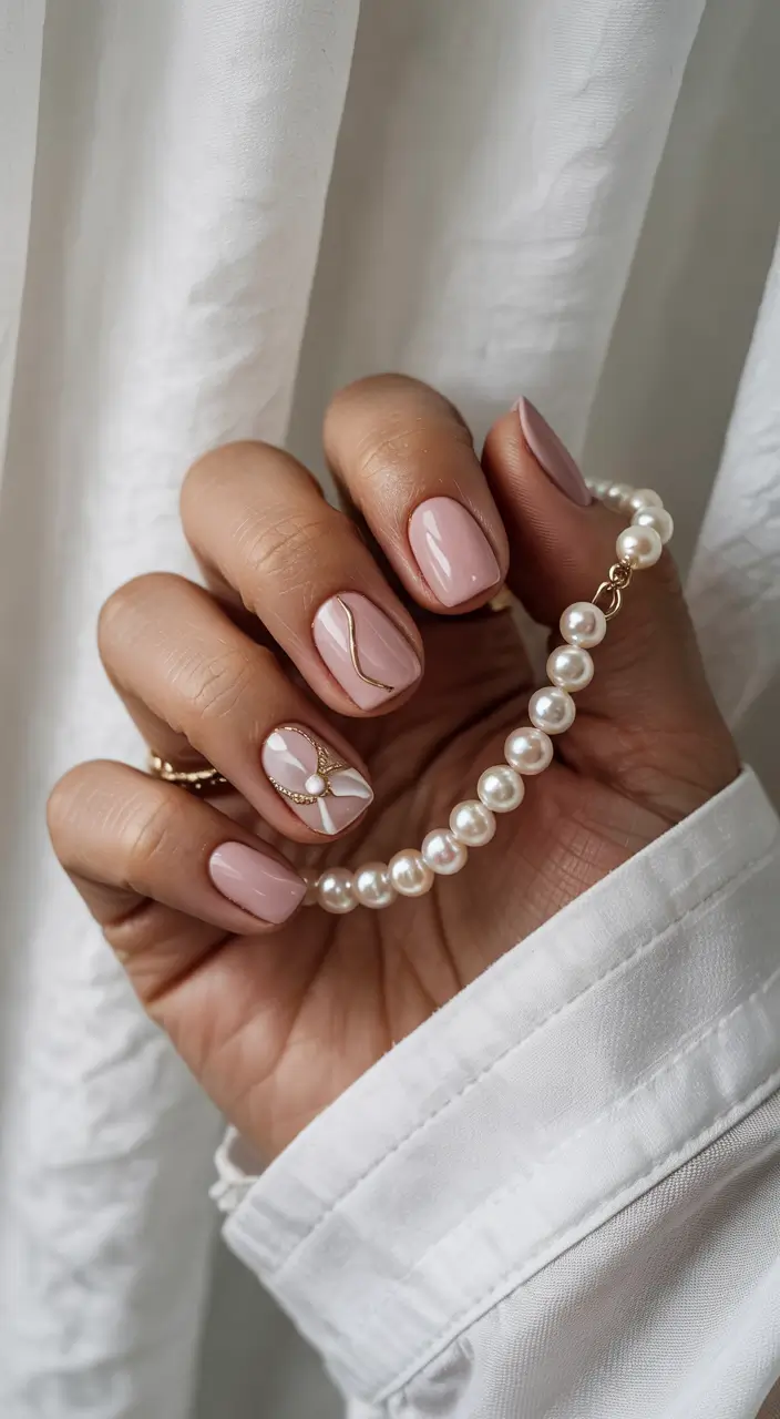 unique spring nail design 2026 Pearly Nude Minimalism With Luxe Details