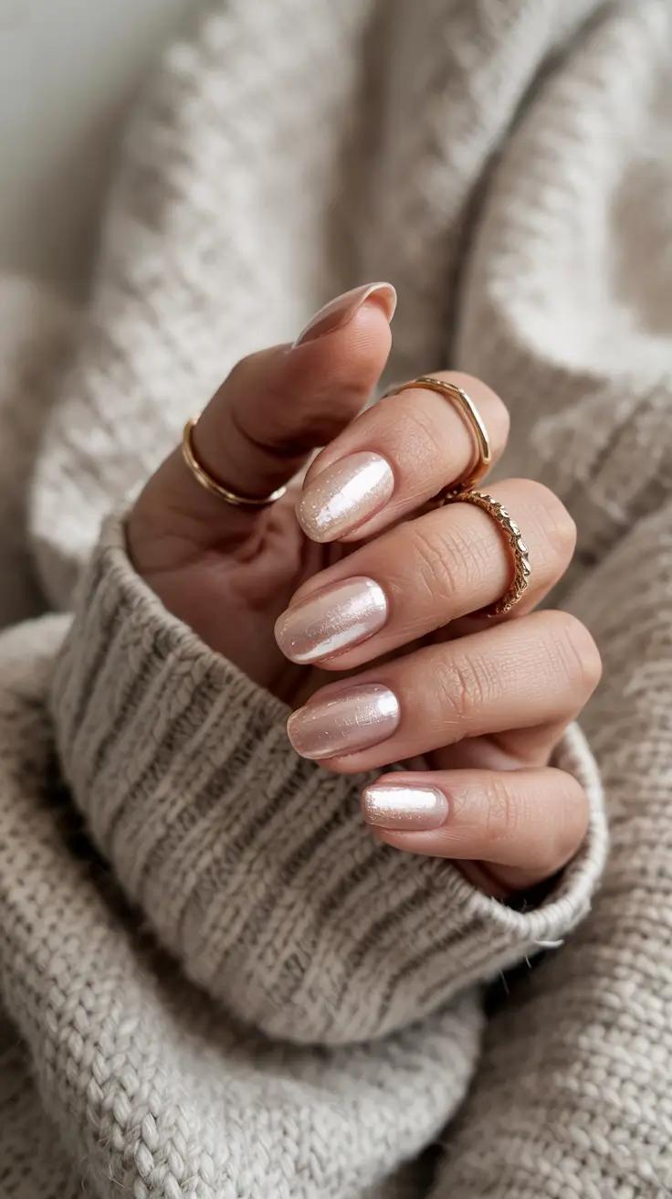 unique spring nail design 2026 Champagne Glaze Softness With Cozy Spring Charm