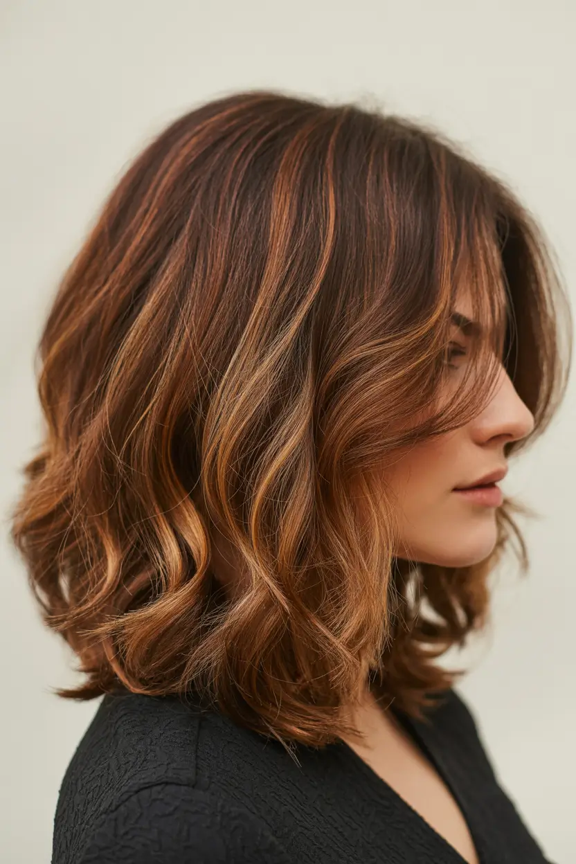 vibrant spring hair color ideas 2026 to look younger Glossy Auburn Lob with Soft Waves