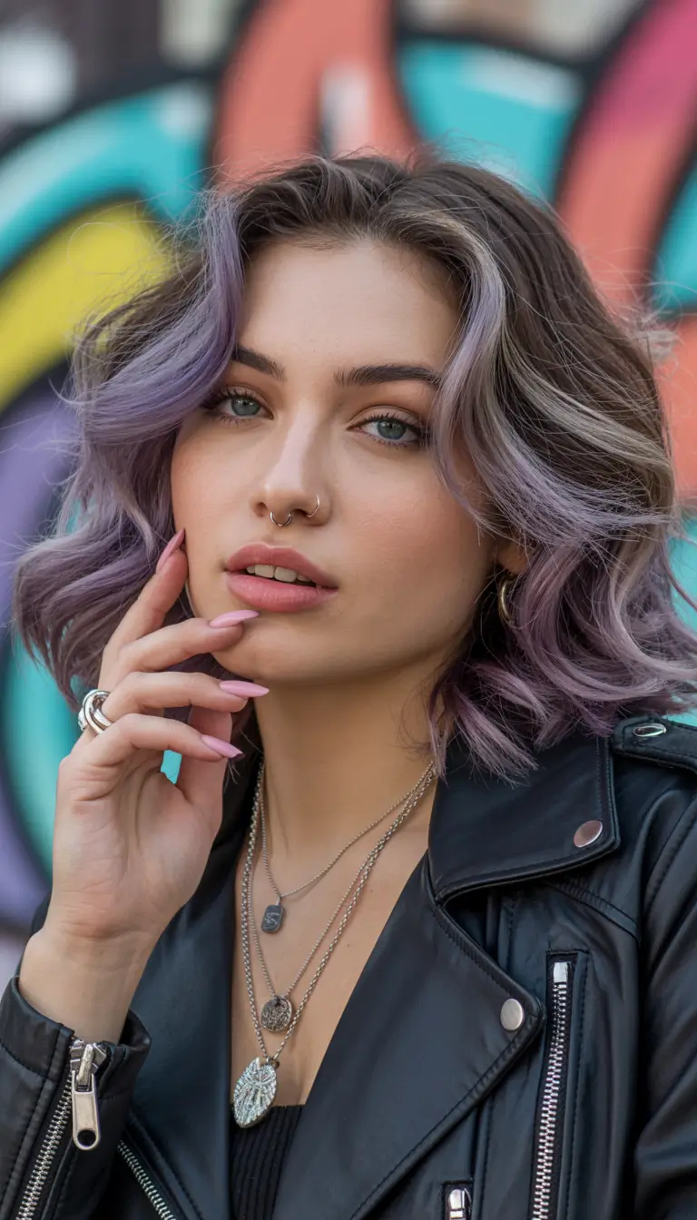 vibrant spring hair color ideas 2026 to look younger Smoky Lavender Bob for Bold Urban Energy