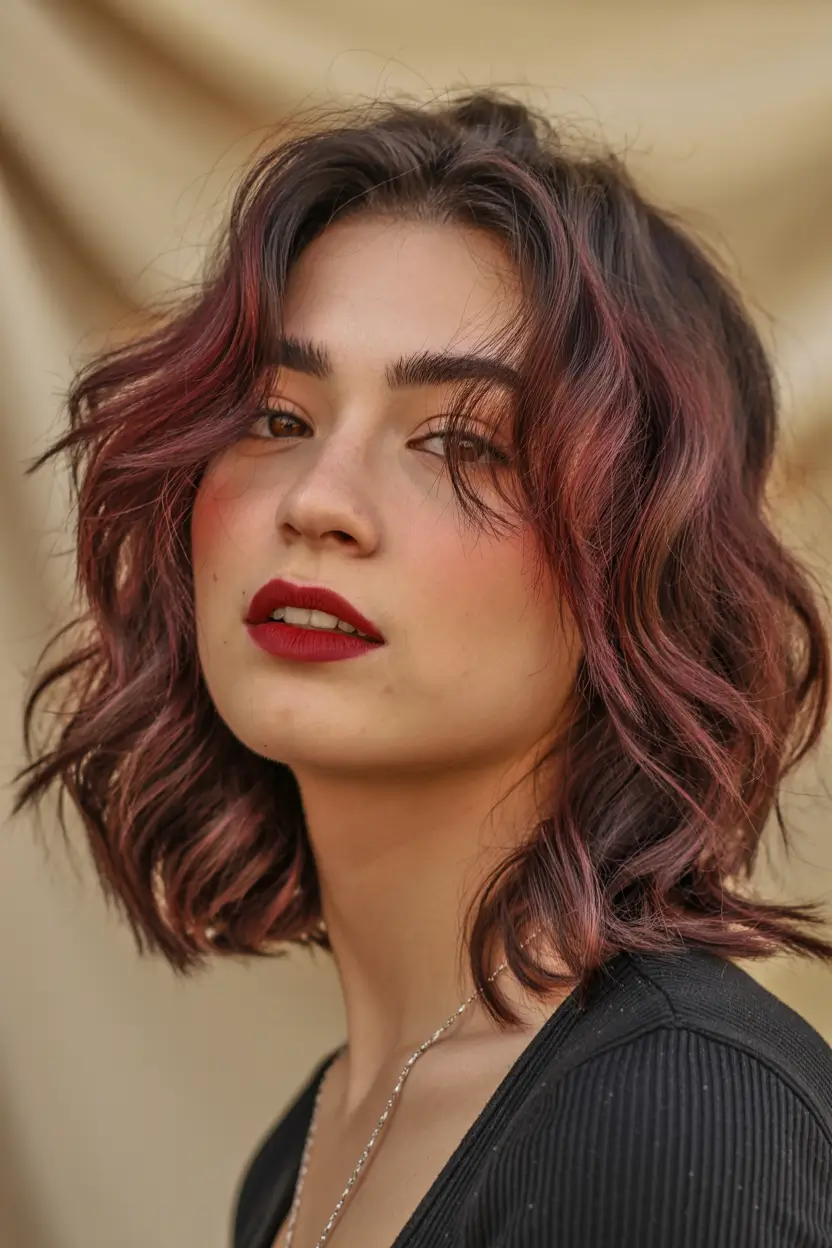 vibrant spring hair color ideas 2026 to look younger Berry Rose Textured Waves for Playful Spring Confidence