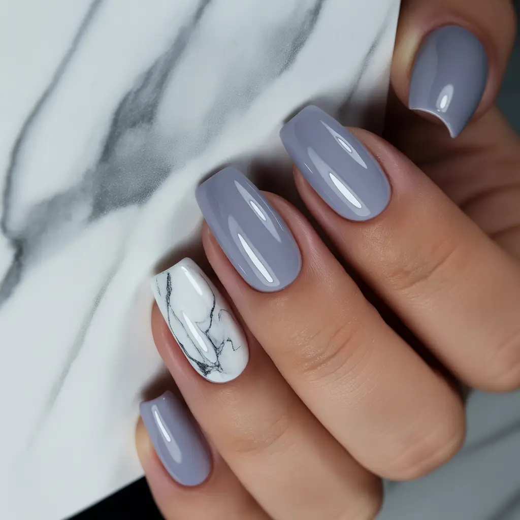 vibrant spring nail colors 2026 Lavender Marble Calm