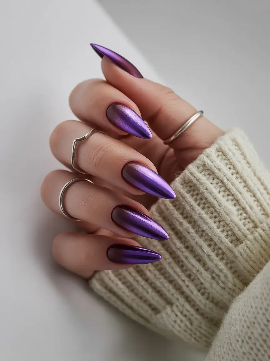 vibrant spring nail colors 2026 Purple Chrome Fantasy