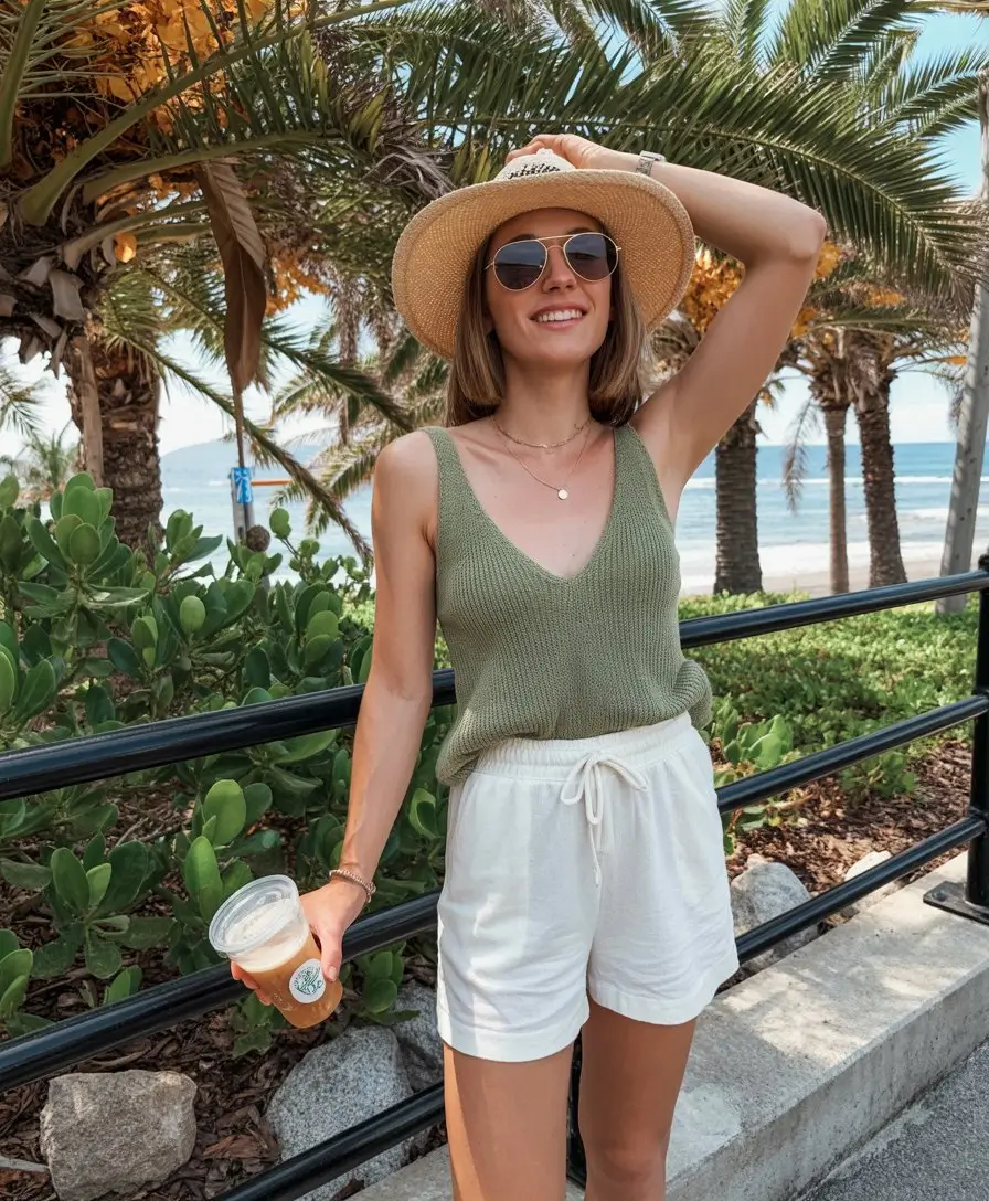 airy hot weather summer outfits 2026 Relaxed coastal chic with breathable basics
