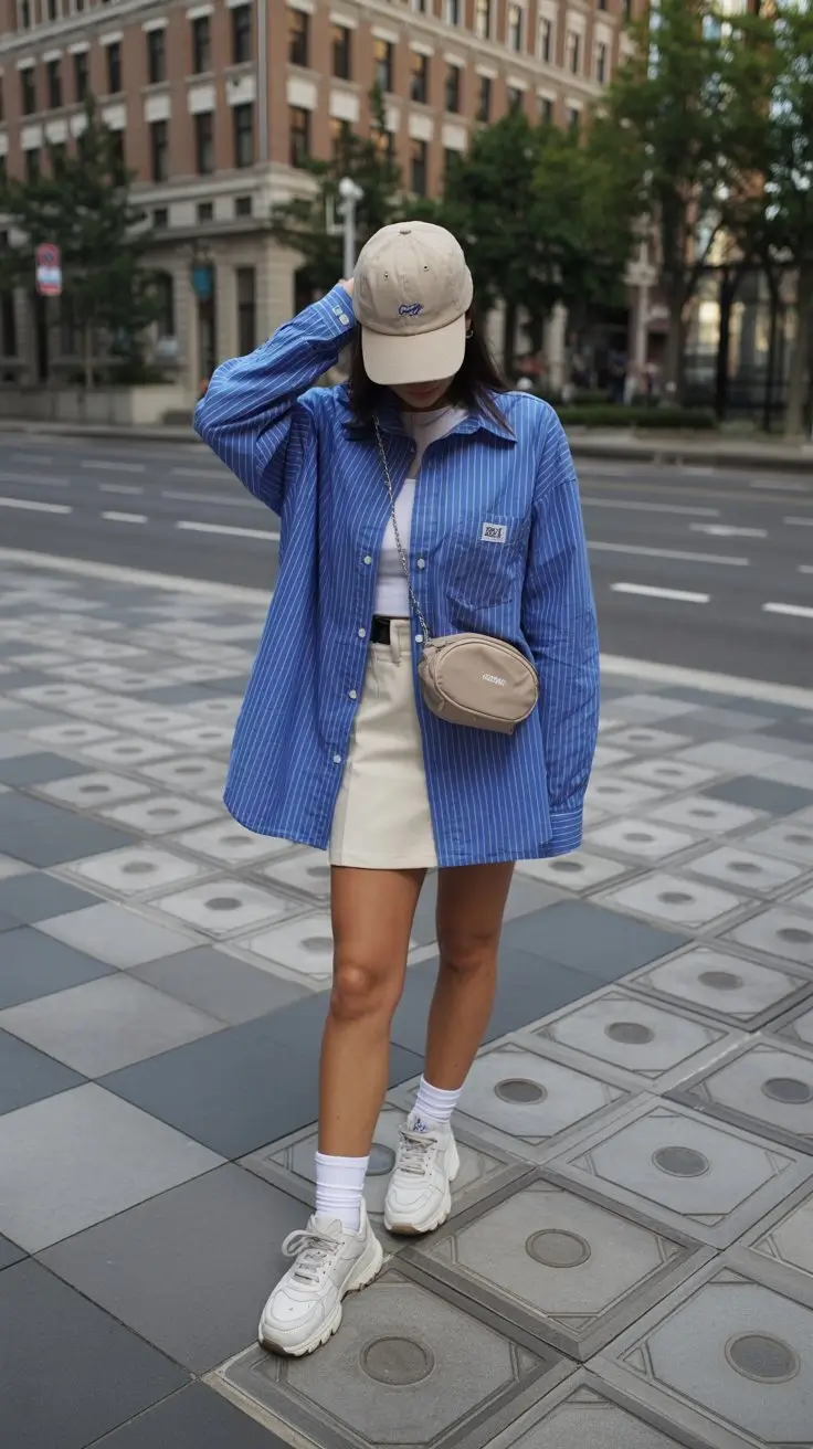 airy hot weather summer outfits 2026 Urban layering with sporty street confidence
