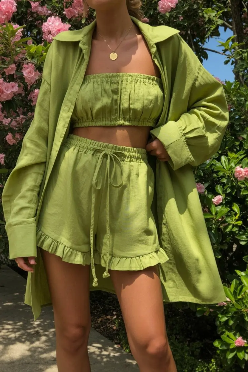 airy hot weather summer outfits 2026 Fresh green co ord set with vacation energy