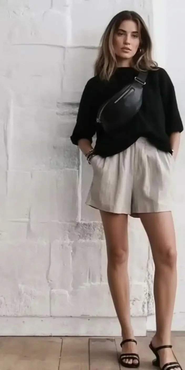 airy hot weather summer outfits 2026 Edgy minimal contrast with bold accessories