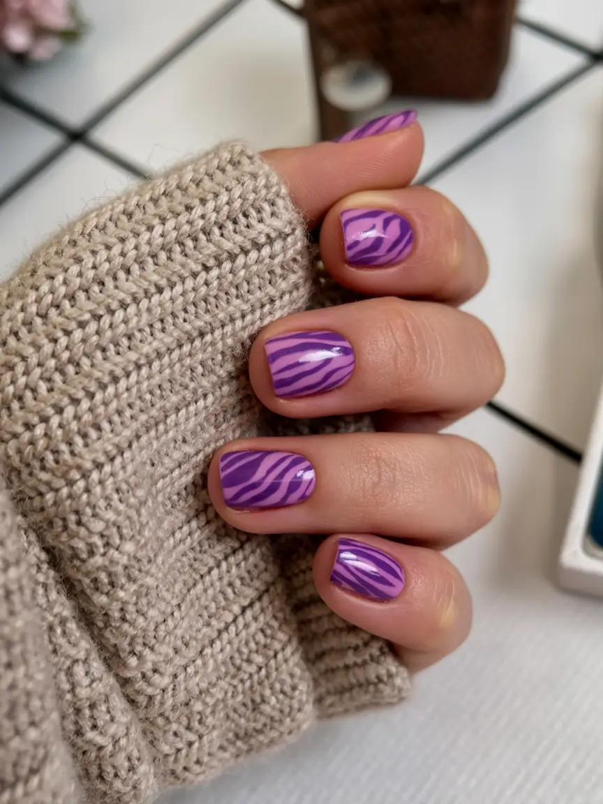 April nails colours 2026 Playful Indigo Waves on Short Spring Nails