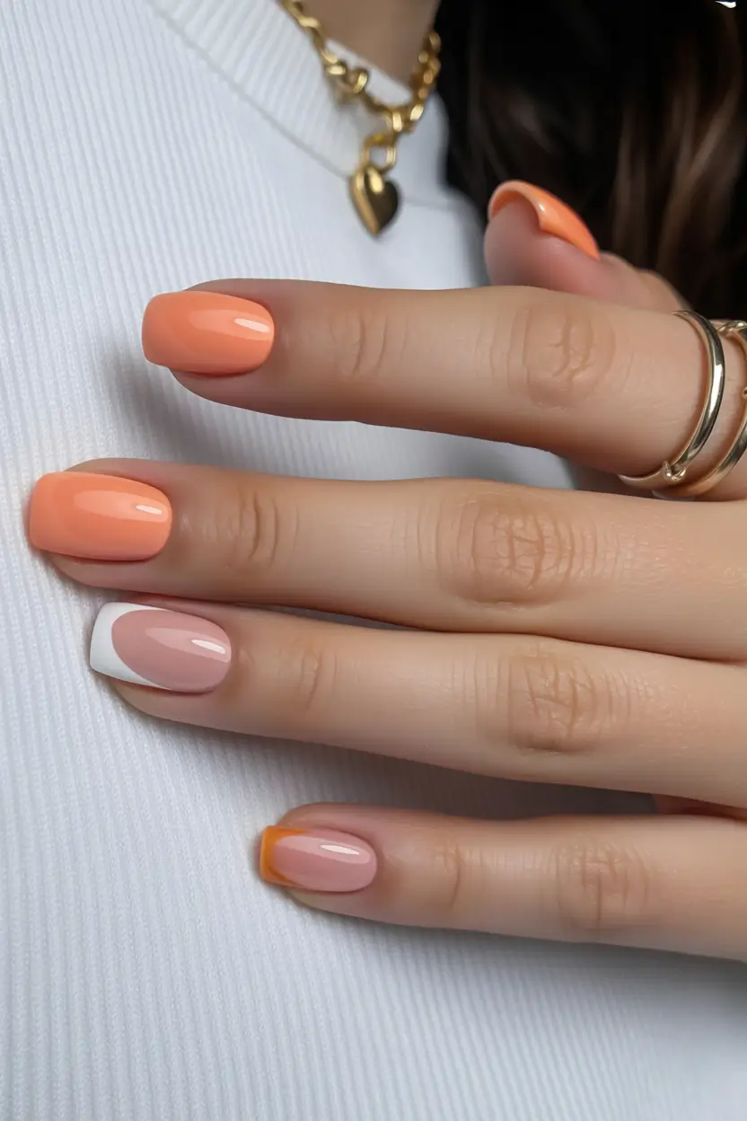 April nails colours 2026 Peach and Soft French Nails with Warm Spring Energy