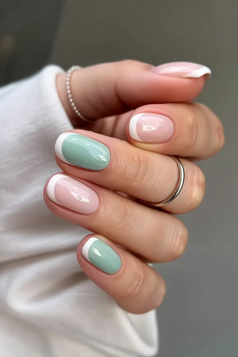 April nails colours 2026 Soft Mint and Blush French Nails for a Calm Spring Palette