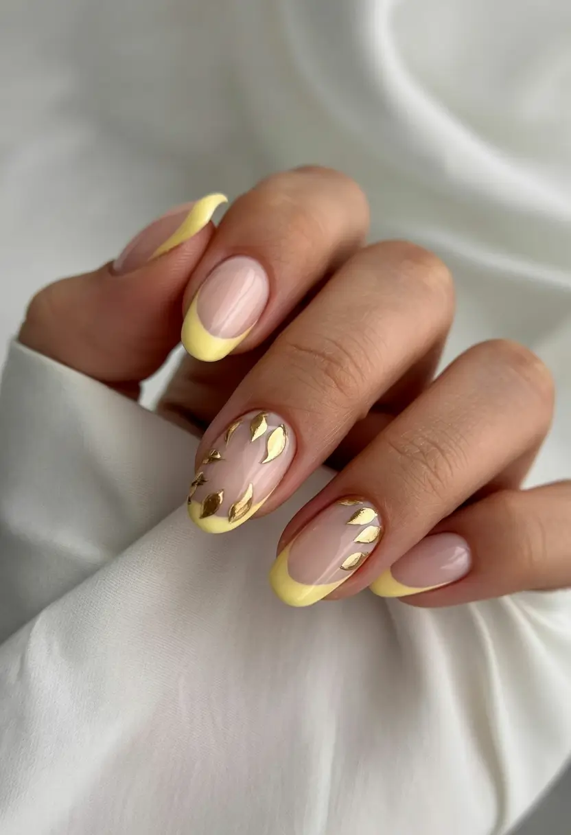 April nails colours 2026 Soft Lemon French Nails with Delicate Gold Accents