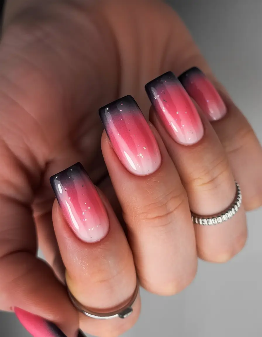 April nails colours 2026 Soft Pink Ombre with Dark Gradient Tips