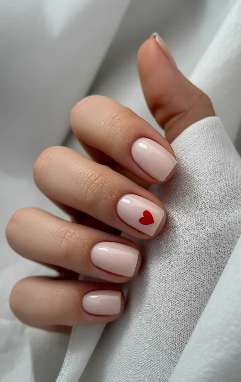 April nails colours 2026 Minimal Nude Nails with a Tiny Red Heart