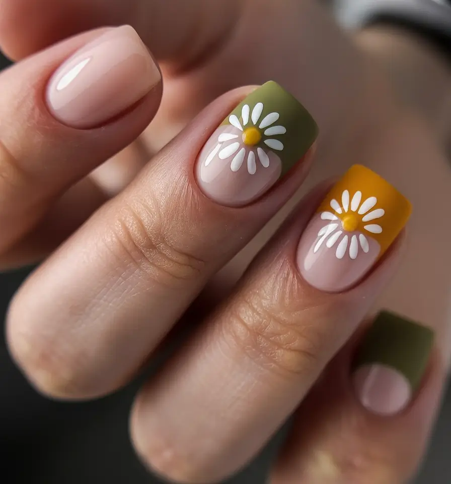 April nails ideas 2026 Pastel spring nails with daisy flower accents