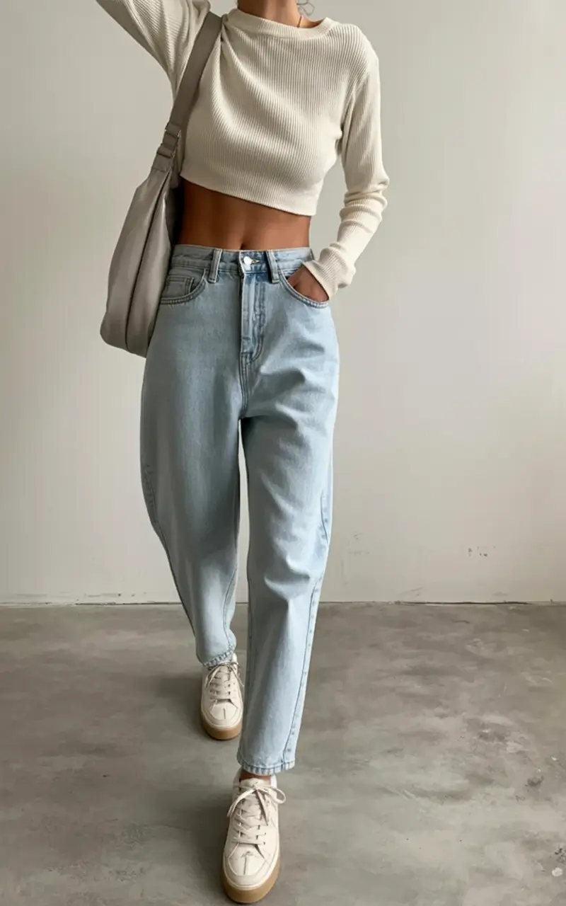 april outfits ideas 2026 cropped knit light denim outfit