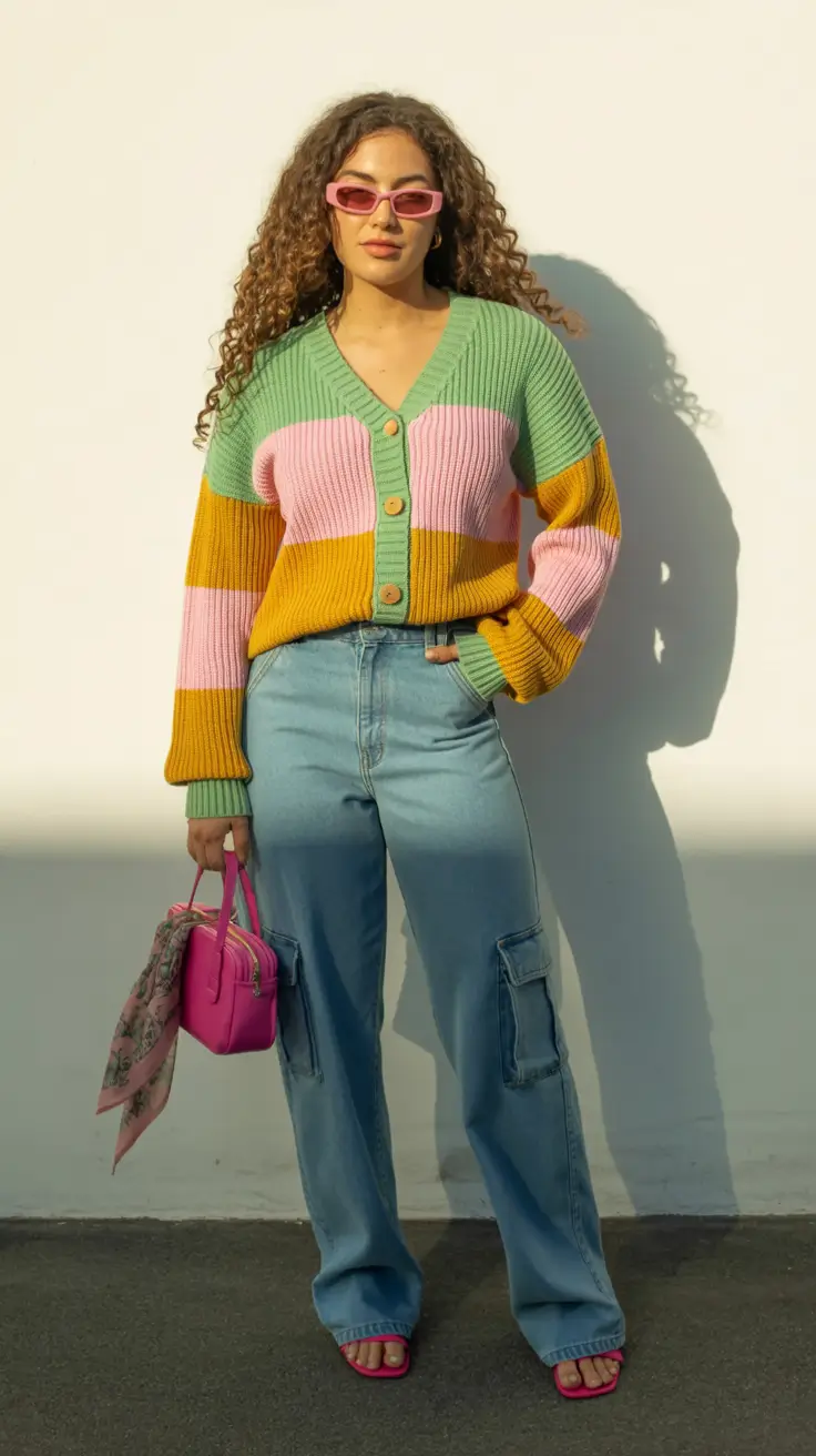 april outfits ideas 2026 colorful cardigan spring outfit