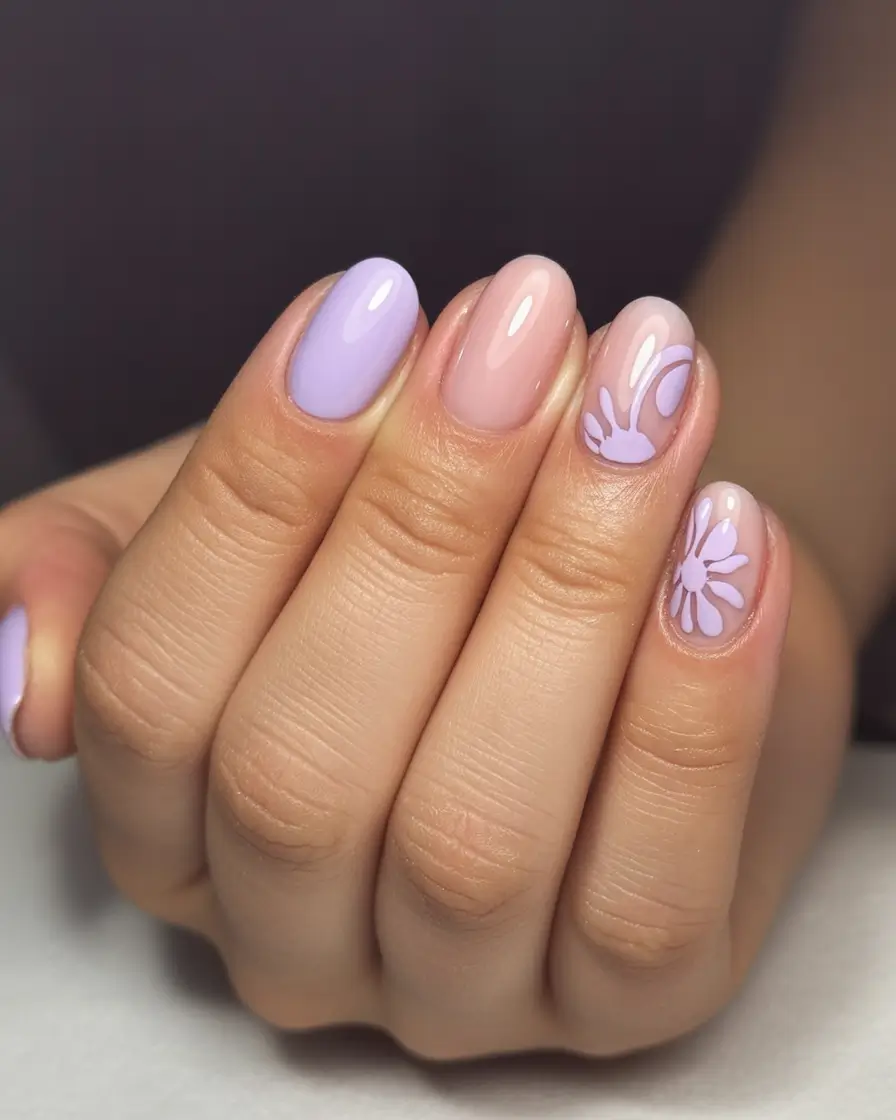 beautiful spring oval nails 2026 Soft Lilac and Blush Floral Harmony