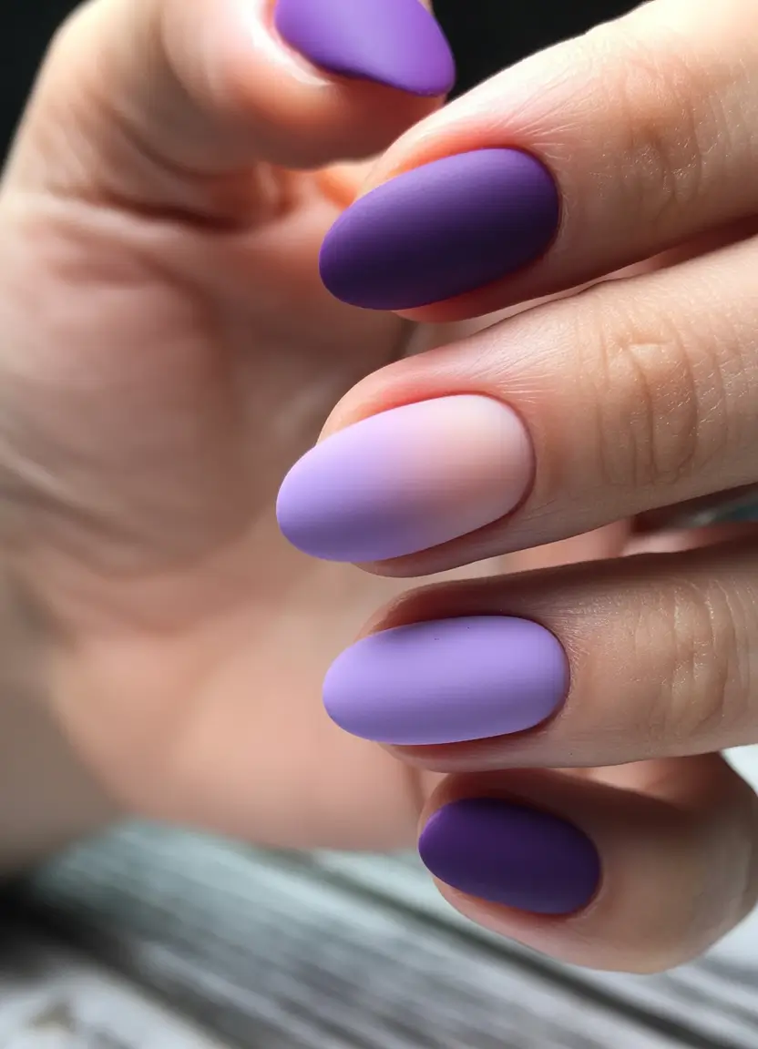 beautiful spring oval nails 2026 Matte Purple Ombre Gradient