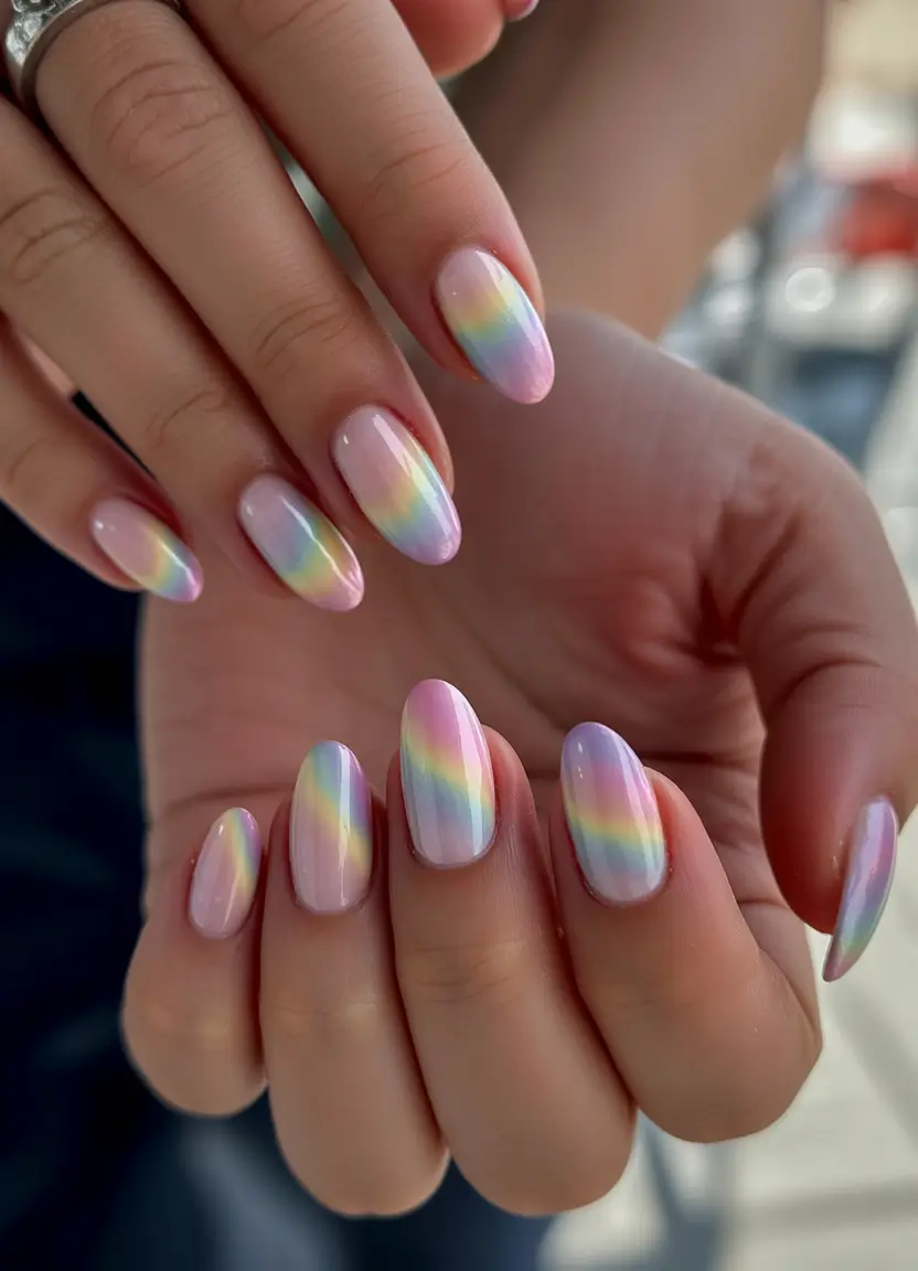 beautiful spring oval nails 2026 Pastel Rainbow Oval Nails That Feel Like April