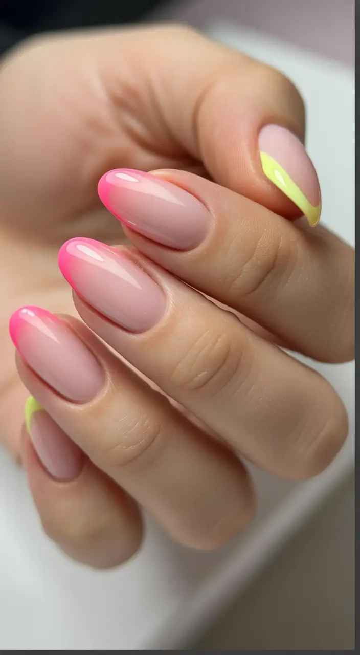 beautiful spring oval nails 2026 Neon French Tips with a Modern Spring Twist