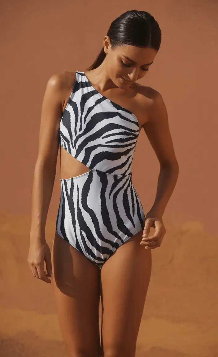 best cute summer swimsuits outfits ideas 2026 Bold Zebra One Shoulder Statement Piece