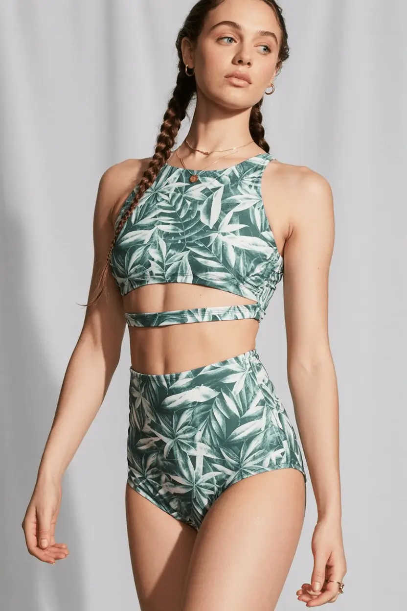 best cute summer swimsuits outfits ideas 2026 Tropical High Waisted Set With Soft Structure