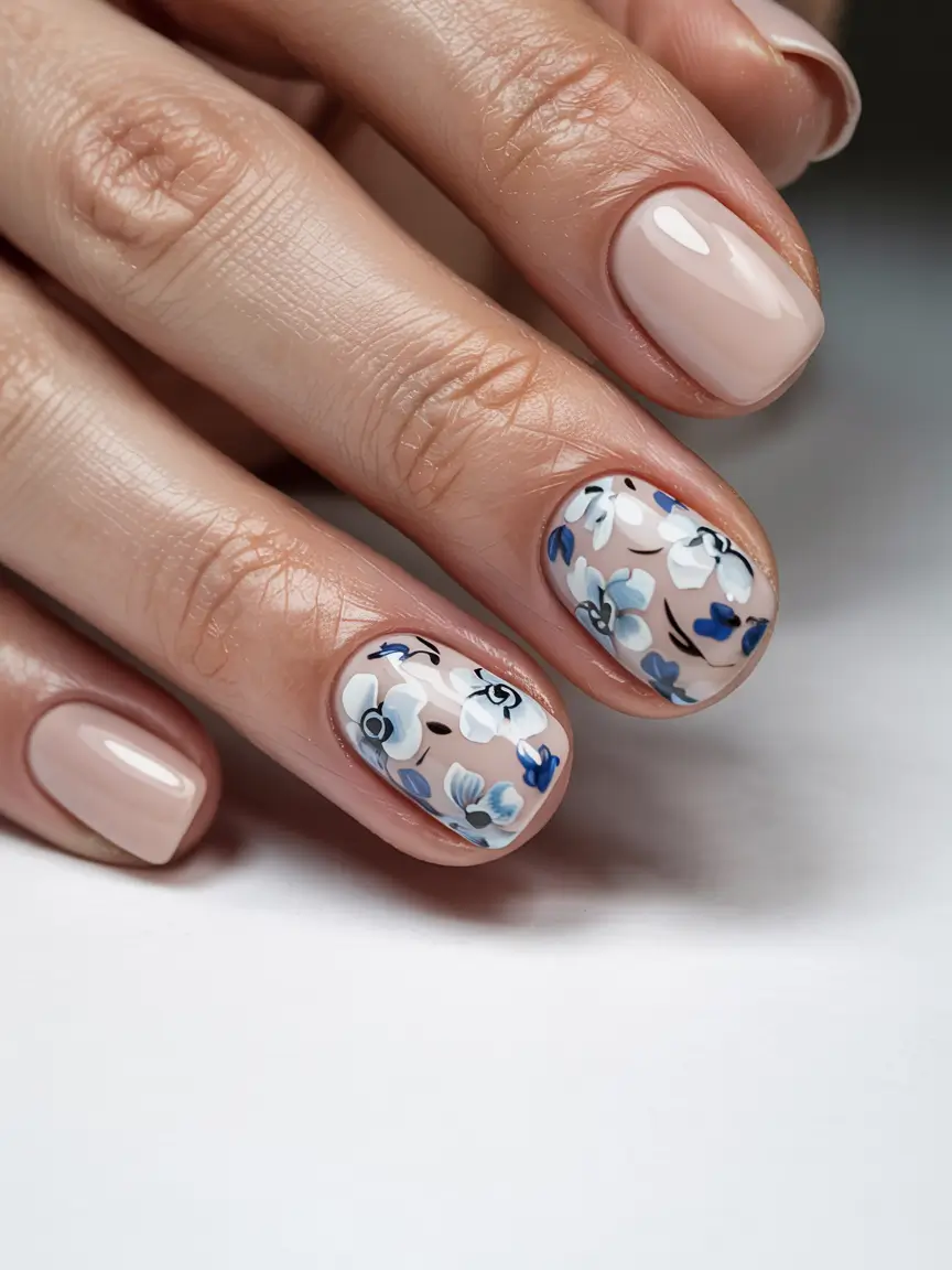 best summer nail inspo 2026 nude blue floral short nails