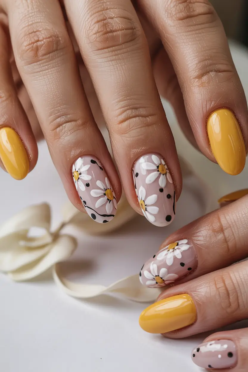 best summer nail inspo 2026 yellow daisy nails