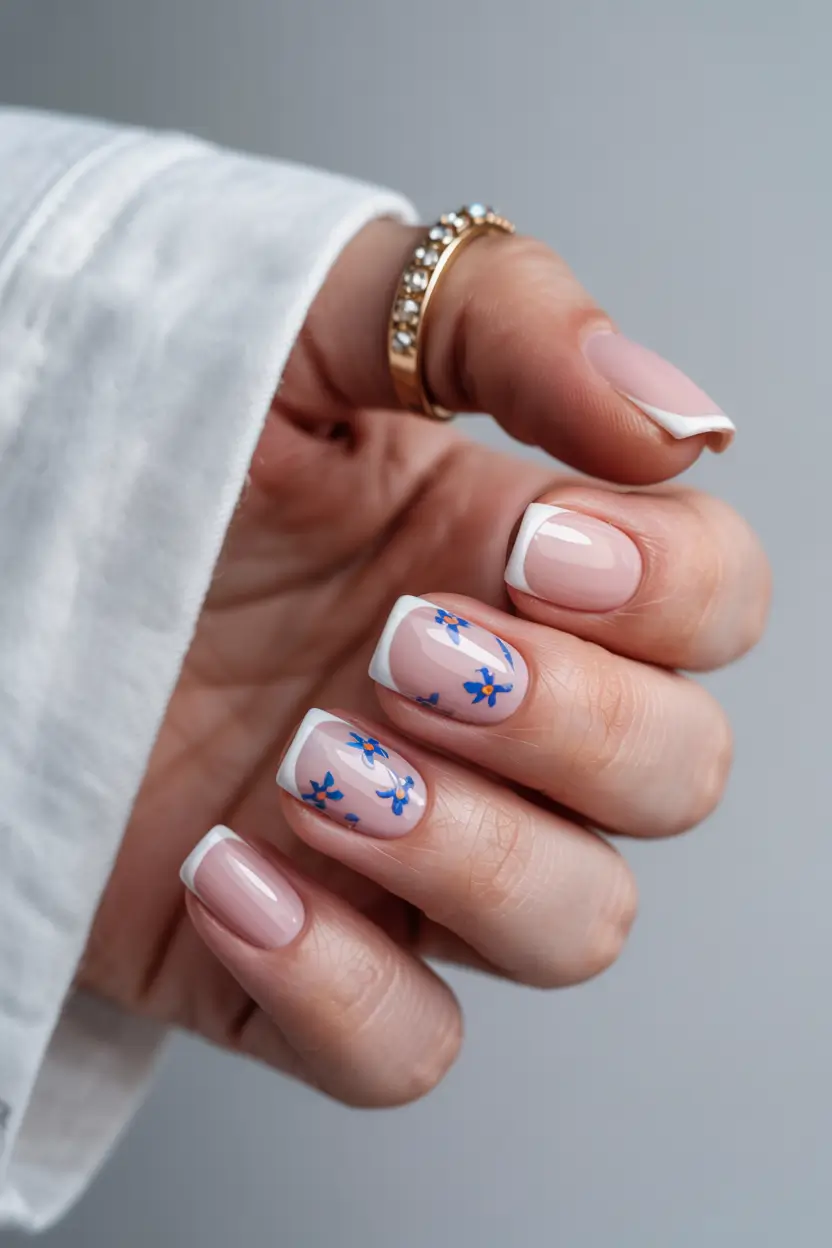 best summer nail inspo 2026 short french blue floral nails