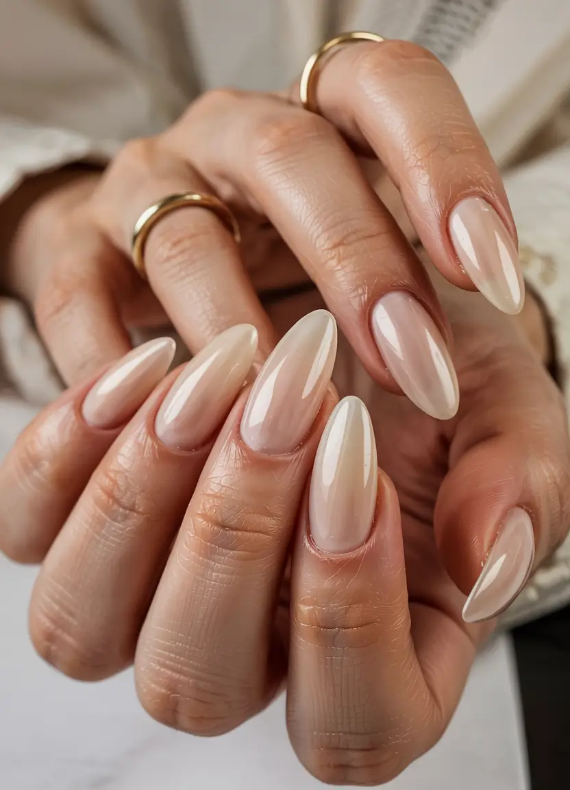 best summer nail inspo 2026 nude almond glossy nails