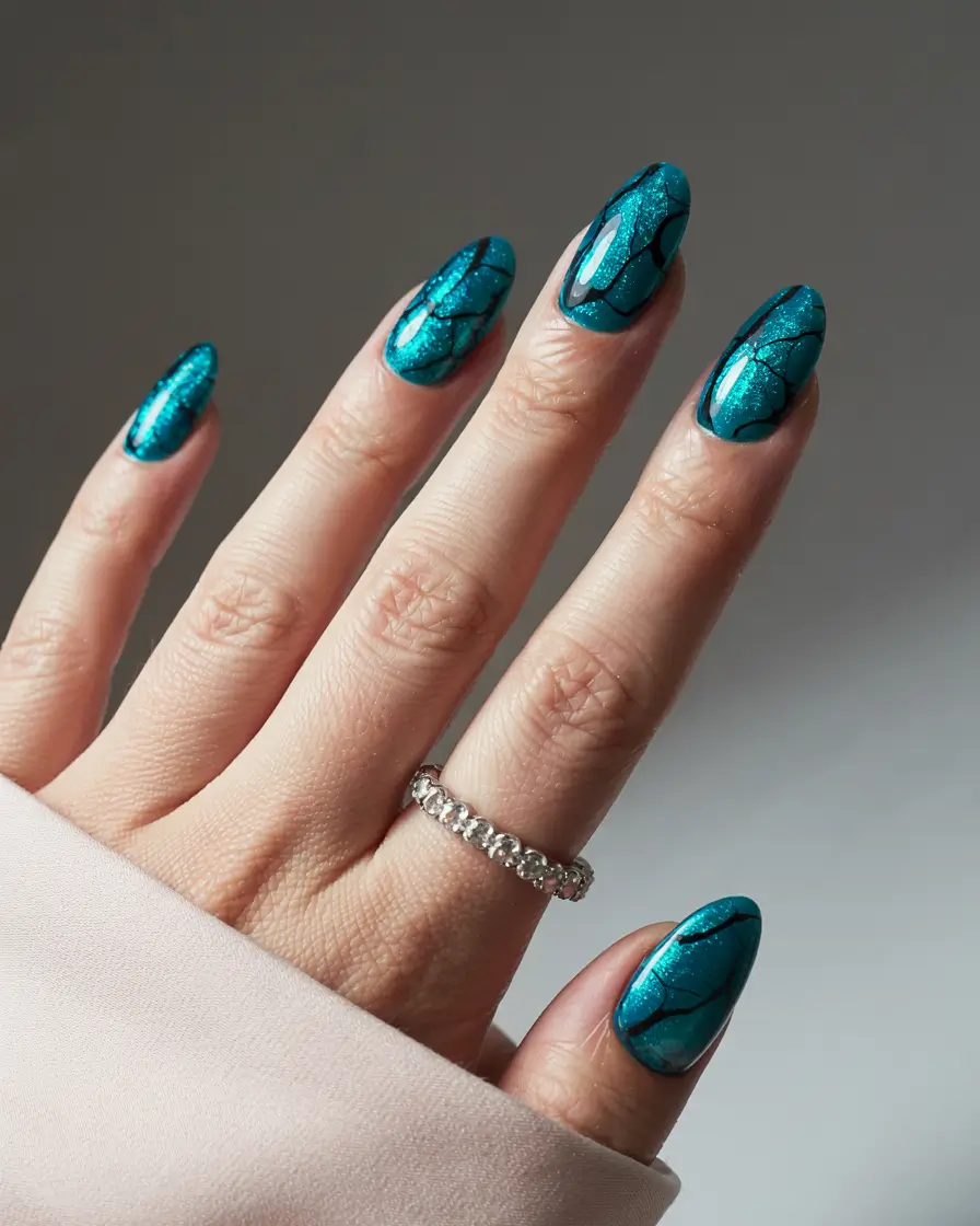 best summer nail inspo 2026 teal shimmer marble nails