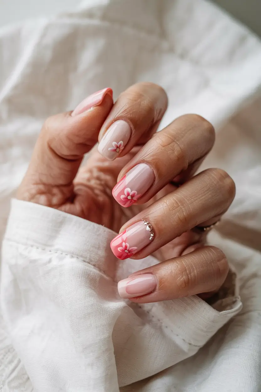 best summer nail inspo 2026 pink floral french nails