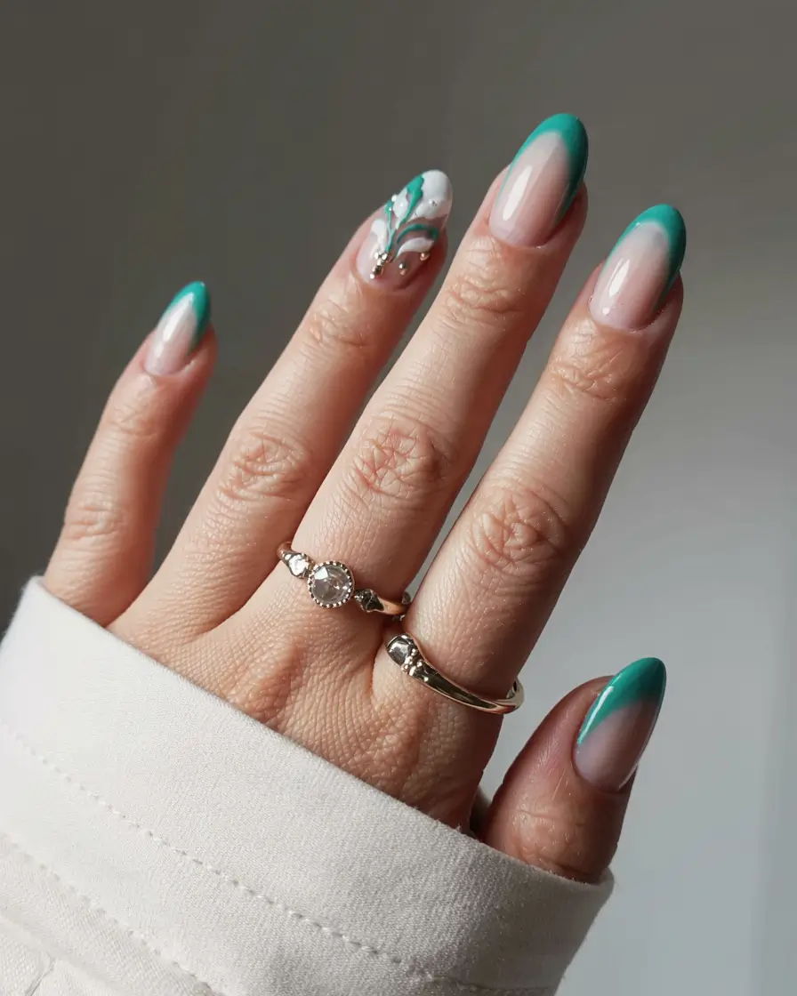 best summer nail inspo 2026 green french tip almond nails
