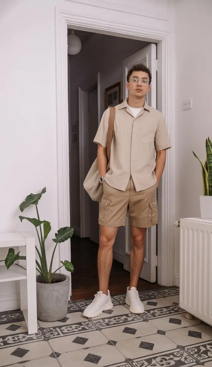 casual summer outfits men 2026 Neutral everyday outfit with soft tailored balance